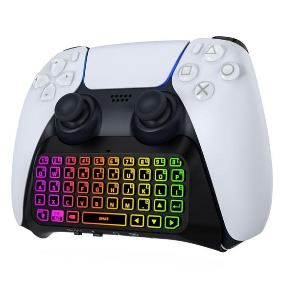 MoKo RGB Backlight Keyboard Compatible with PS5 Controller Accessories,Bluetooth Wireless Mini Gamepad Chatpad Compatible with Playstation5 with Upgraded Built-in Speaker & 3.5mm Audio Jack