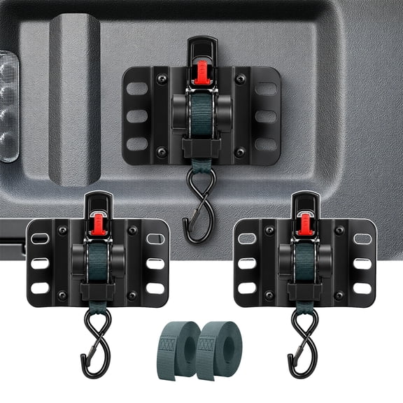MoKo Retractable Ratchet Straps for 2015-2026 Ford F150, 9.84ft Auto Retract Tie Down System Max 1500LBS Break Strength, Heavy Duty Steel Black Rustproof Coated, Truck Bed Securing Straps 2Pack