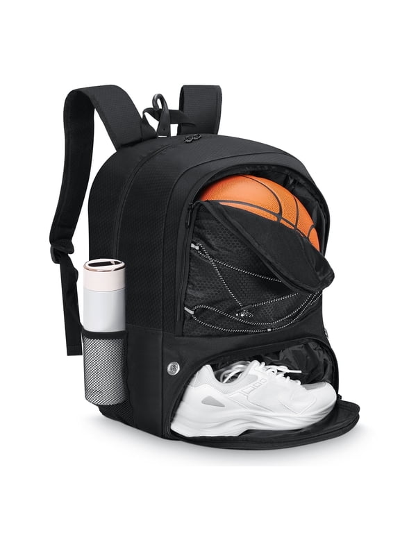 Basketball Bag Backpack with Ball Shoe Compartment, Sports Equipment Bags for Youth, Black