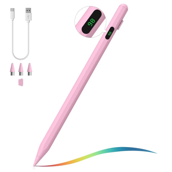 MoKo Stylus Pen for Touch Screen, Active Universal Stylus Pen Compatible with iPad/iPhone/Samsung and Other ios/Android Smartphone and Tablet Devices,Power Display, Pink