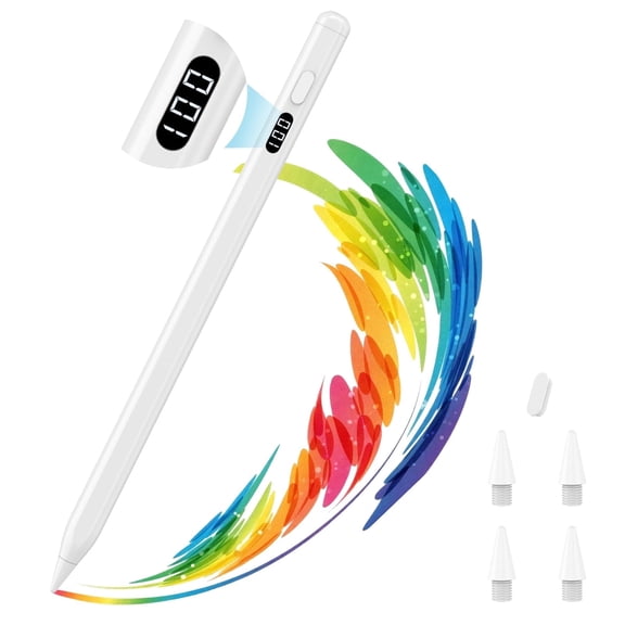 MoKo Stylus Pen for iPad 2018-2025,Fast Charging Pencil for iPad(A16) 11th-6th Gen with Power Display,Tilt Sensitivity for Apple iPad Air 7/6/5/4/3/M3/M2, Pro 13"/12.9"/11"/M4, Mini 7/6/5,White