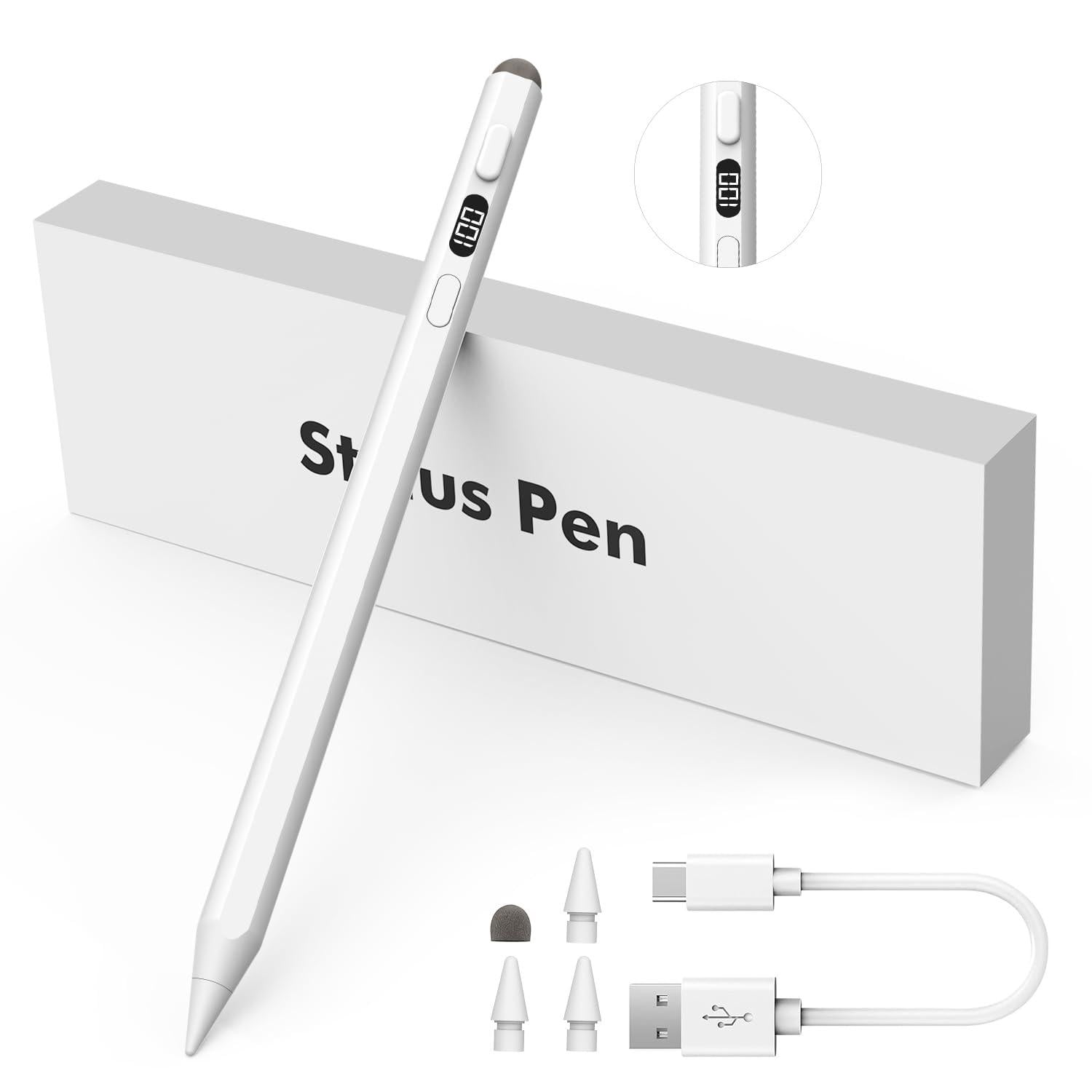 MoKo Stylus Pen for iPad with Power Display, Dual-Tip Apple Pen 30 Mins ...