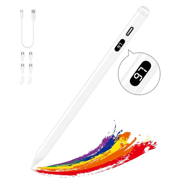 MoKo Stylus Pens for Touch Screens, Fast Charge Stylus Pen for Apple iPad/iPhone/Samsung/Lenovo/iOS/Android Tablets&Smart Phone Universal Stylus Capacitive Screen Pencil with Power Display, White