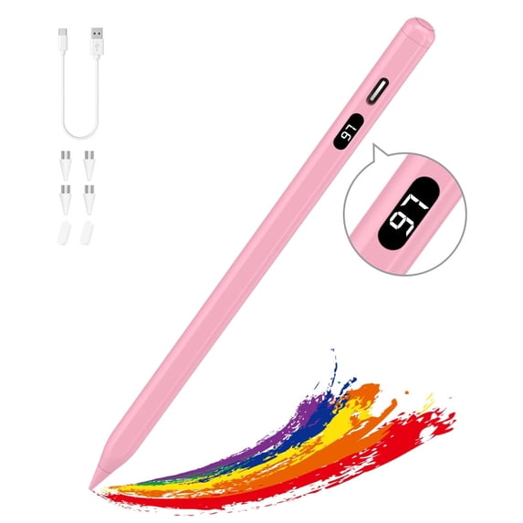 MoKo Stylus Pens for Touch Screens with Power Display, Fast Charge iPad Pencil for Apple iPad iPhone Android Tablets Samsung Lenovo Smart Phone,Universal Stylus Capacitive Screen Pencil, Pink