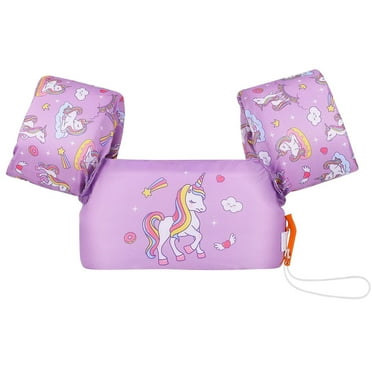 MoKo Swim Floaties Vest for 20-50lbs Boys Girls, Kids Pool Float Arm Band with Whistle and Security Buckle, Purple Unicorn