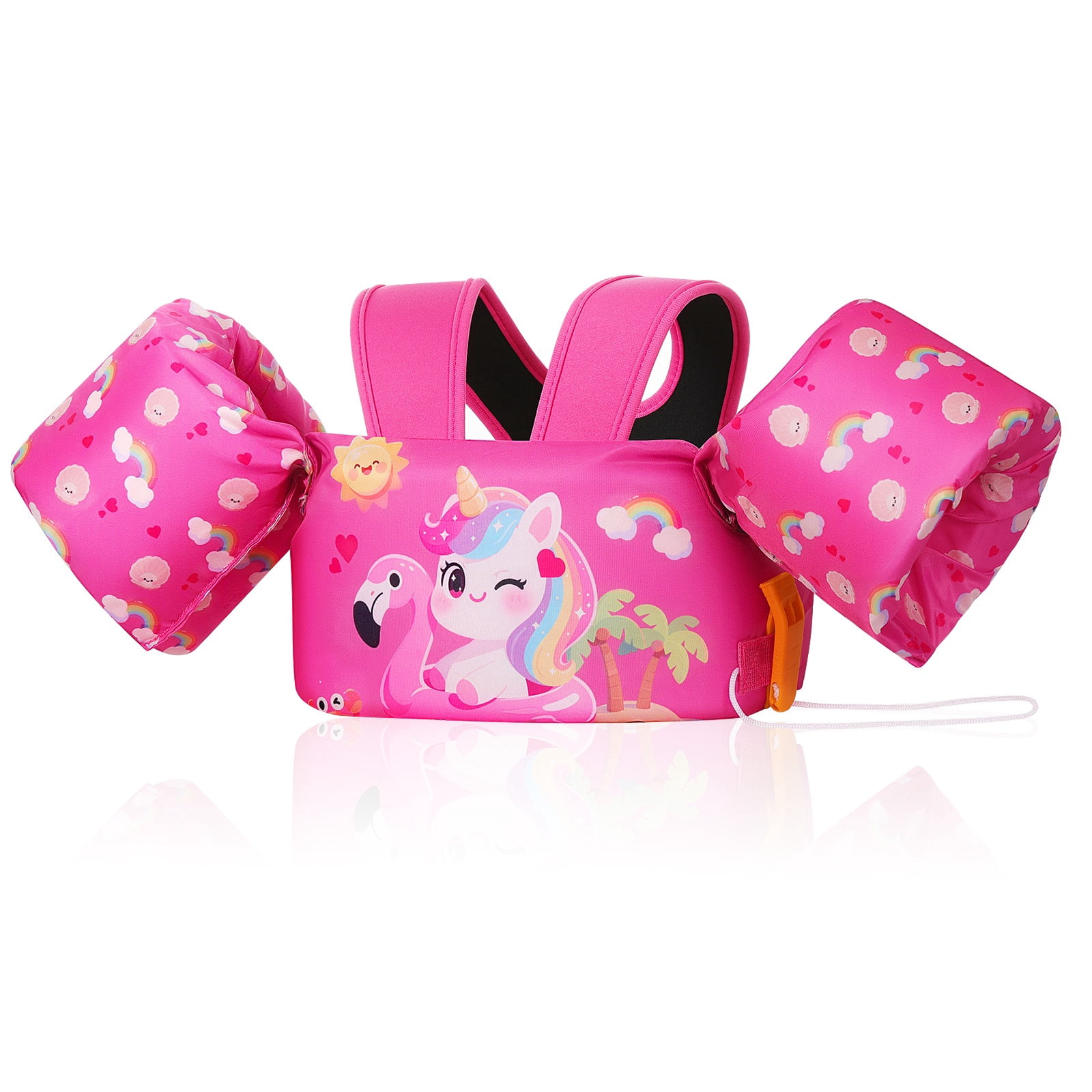 MoKo Kids Swim Vest with Armbands, Toddler Floaties 20-50 lbs, 2-7 Years Girls Boy, Deep Pink Unicorn