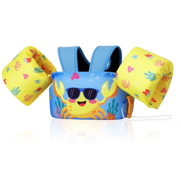 MoKo Kids Swim Vest with Armbands, Toddler Floaties 20-50 lbs, 2-7 Years Girls Boy, Sky Blue Yellow