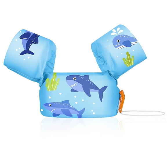 MoKo Swim Vest for Kids 20-50lbs Boys Girls, Swim Arm Floaties Band with Whistle and Double Security Buckle for 2,3,4,5,6,7 Years Old, Blue Shark