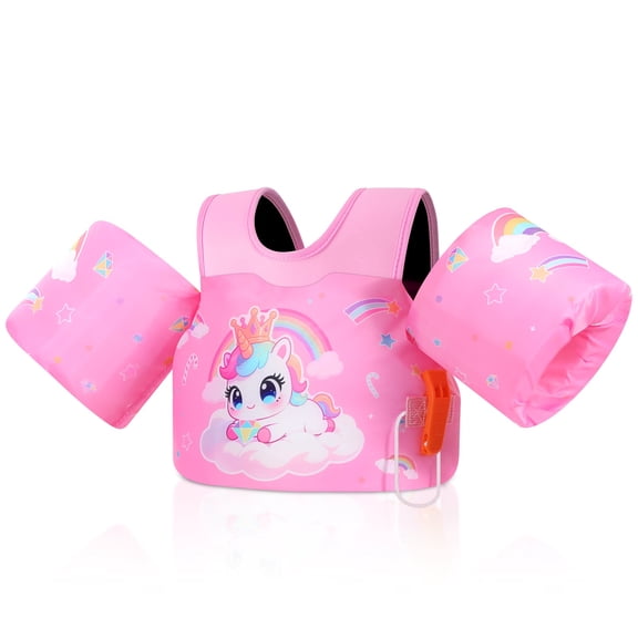 MoKo Toddler Swim Vest for 20-50lbs, Arm Floaties Water Wings for Kid 2-8 years old, Light Pink Unicorn
