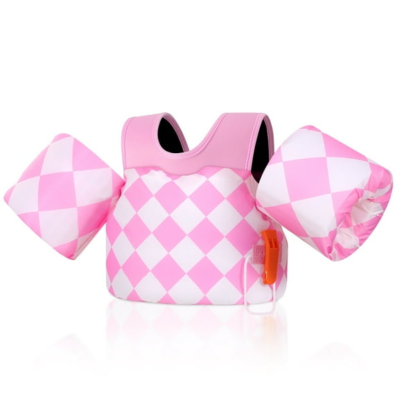 MoKo Toddler Swim Vest with Whistle for 20-50lbs, Arm Floaties Water Wings for Kid 2-8 years old, Pink Diamond Pattern