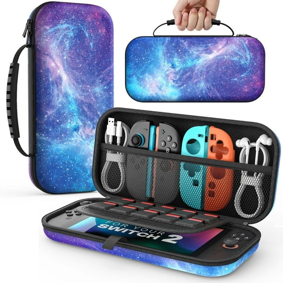 MoKo Carrying Case for Nintendo Switch 2, Protective Hard Shell Carry Case 10 Cartridges with Pockets for Switch 2, Gorgeous Starry Sky