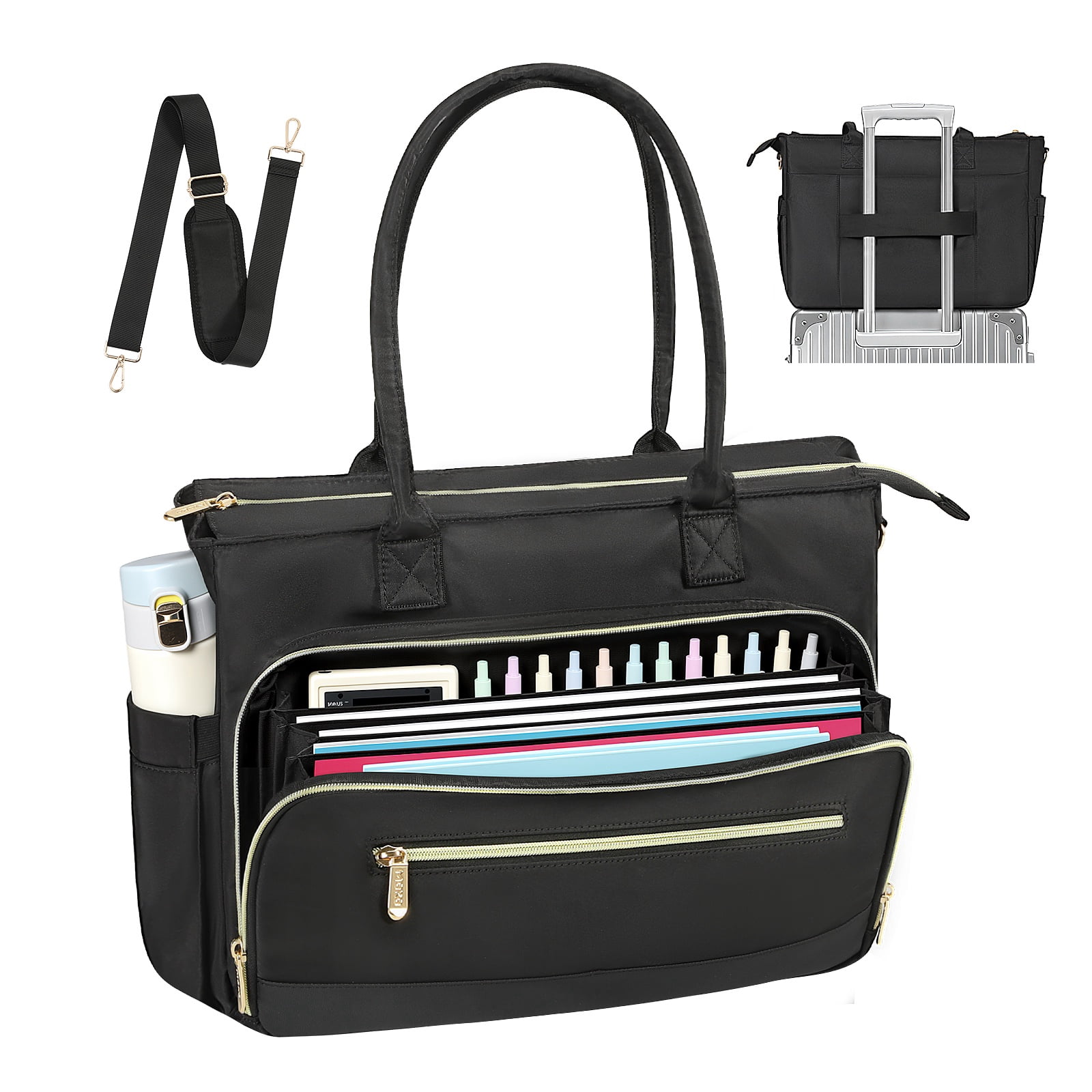 MoKo Teacher Tote Bag with Colourful Accordion File Organizer Pocket & 15.6 Inch Laptop Compartment, Large Work Bag for School Teacher Essential Nurse Women