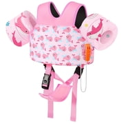 MoKo Toddler Floaties Swim Vest for 13-30lbs/30-70lbs Kids, Child Pool Swimming Training Equipment with Crotch Strap, Pink Whale