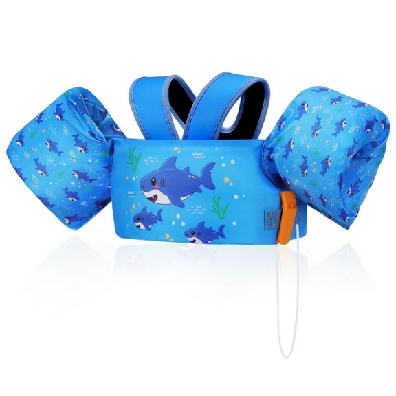 MoKo Toddler Swim Vest for Kids 20-30-50lbs Girls Boys, Arm Floaties Swimming Learning Training Equipment, Dark Blue Shark
