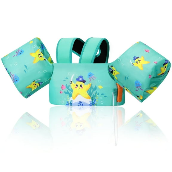 MoKo Toddler Swim Vest for Kids 20-30-50lbs, Swim Arm Floaties Pool Learning Swimming Training Equipment, Indigo Starfish