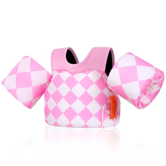 MoKo Toddler Swim Vest with Whistle for 20-50lbs, Arm Floaties Water Wings for Kid 2-8 years old, Pink Diamond Pattern