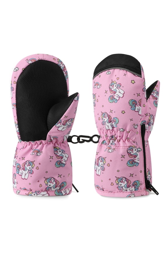 Toddlers Winter Mittens, Waterproof Skiing Gloves with Zipper for 2-5 years Girls Boys