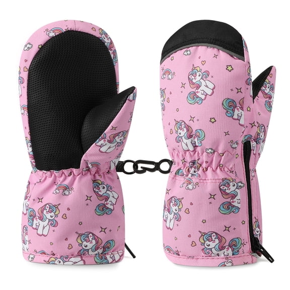 MoKo Toddlers Winter Mittens, Waterproof Skiing Gloves with Zipper for 2-5 years Girls Boys
