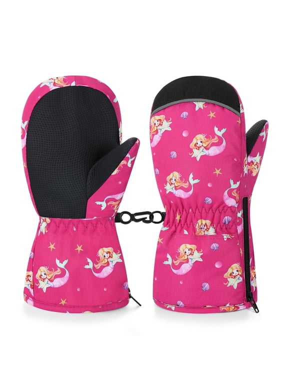 Toddlers Winter Mittens, Waterproof Skiing Gloves with Zipper for 2-5 years Girls Boys