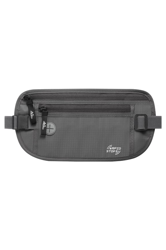 Travel Money Belt, Slim Passport Holder Hidden RFID Blocking Travel Wallet Anti-Theft Bag for Men Women, Dark Gray