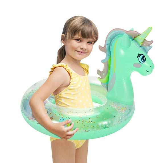 MoKo Unicorn Pool Floats for Kids, Inflatable Swimming Ring Beach Swim Floaties Toys Party Supplies, Green