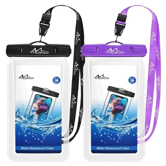 MoKo Waterproof Phone Pouch Floating Compatible with iPhone/Samsung/Galaxy, up to 7", Black/Purple