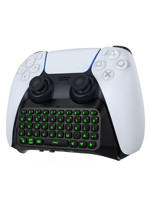 MoKo Wireless Controller Keyboard for PS5 with Green Backlight, Bluetooth Wireless Mini Keypad Chatpad for Playstation 5 PS5 Controller Accessories,Black