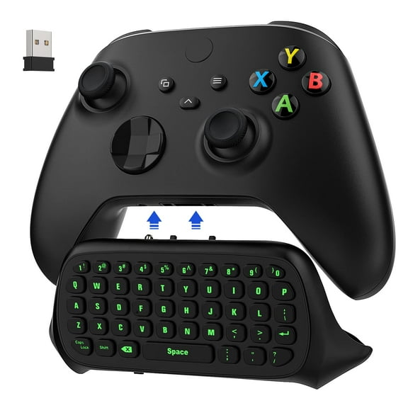 MoKo Wireless Keyboard for Xbox One Controller,Xbox Series x/s,Green Backlight Gaming Chatpad Keypad with USB Receiver 3.5mm Audio Jack,Xbox Accessories for Xbox One/One S/Elite/2 Controller, Black