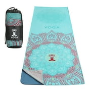 MoKo Yoga Towel, No-Slip Hot Yoga/Pilates Mat Towel with Corner Pocket, Quick Dry, 27 in * 74 in , Cyan