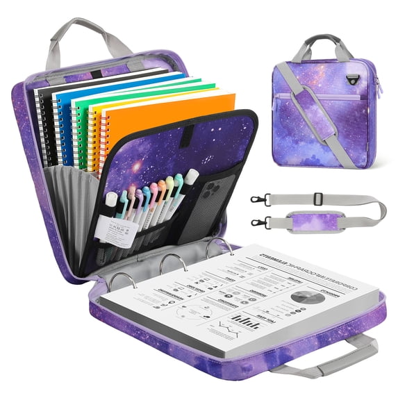 MoKo Zipper Binder, 2 in 3 Ring 500 Sheet Capacity School Binder with Shoulder Strap Handle, School Supplies Organizer for Middle Student