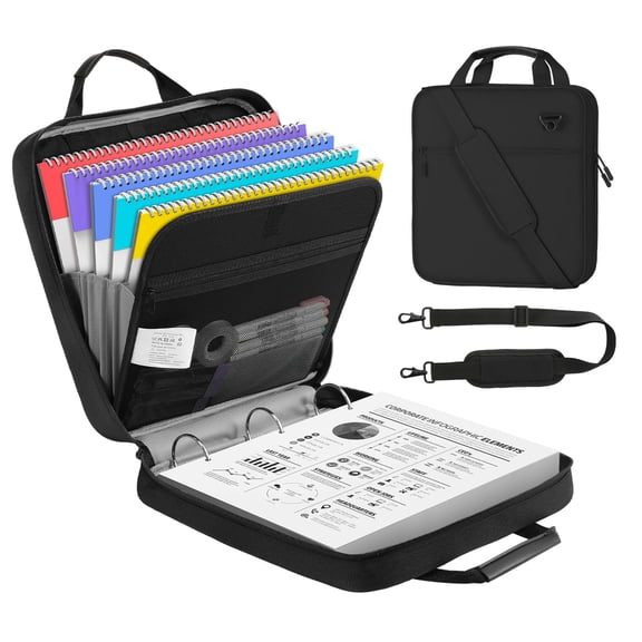 MoKo Zipper Binder, 2 inch 3 Ring 500 Sheet Capacity Multi-Pocket Binder, Black