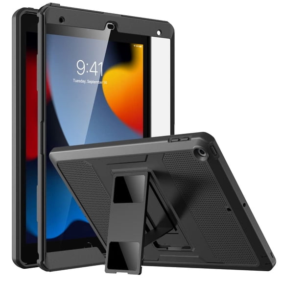 MoKo for iPad 10.2 Inch Case iPad 9th Generation 2021/ iPad 8th Generation 2020/ iPad 7th Generation 2019,Shockproof Full Body Protective Cover with Built-in Screen Protector, Black