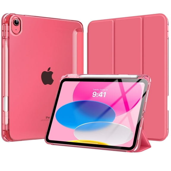 MoKo for iPad 11-inch (A16) 11th Generation Case 2025, iPad 10th Generation Case 2022 with Pencil Holder, Slim Lightweight iPad Cover with Rugged PC Translucent Back Shell,Watermelon Pink