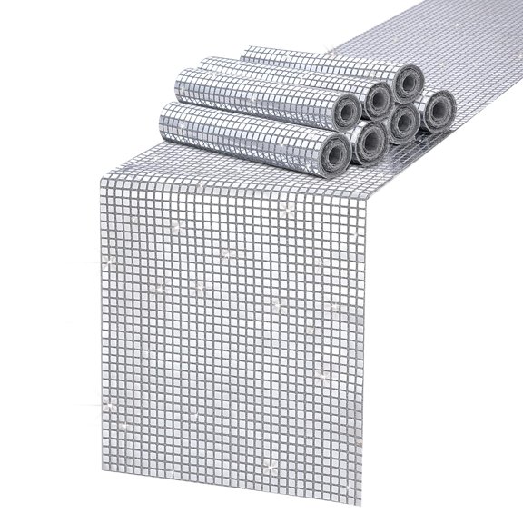 MoKoHouse Glitter Disco Party Table Runner: 8 Packs 72 Inches - Silver Mirror Sequin Table Runners for Retro 70s 80s Theme Disco Ball Birthday Bachelorette Dance Party Supplies Table Decorations Y102
