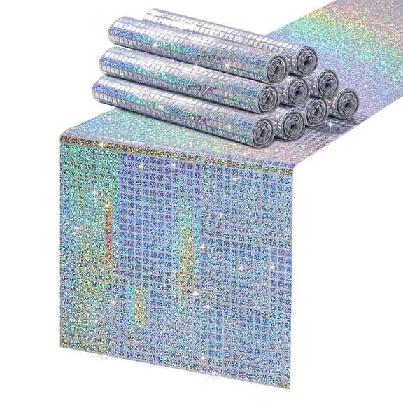 MoKoHouse Laser Silver Sequin Table Runner: 10 Packs 13 x 72 Inches - Mirror Glitter Disco Party Table Runners for Retro 70s 80s Theme Disco Dance Birthday Bachelorette Party Decorations Y101