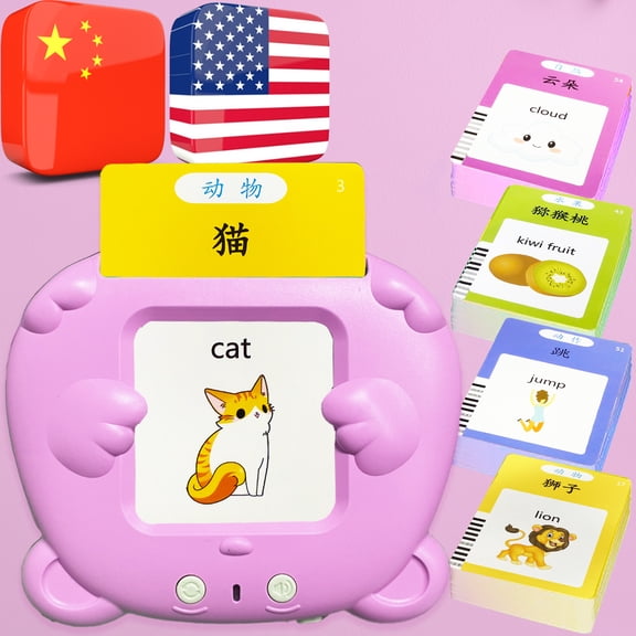 MoLingvora Bilingual Talking Flash Cards for Kids - Chinese English, Pocket Speech for Toddlers, Pink
