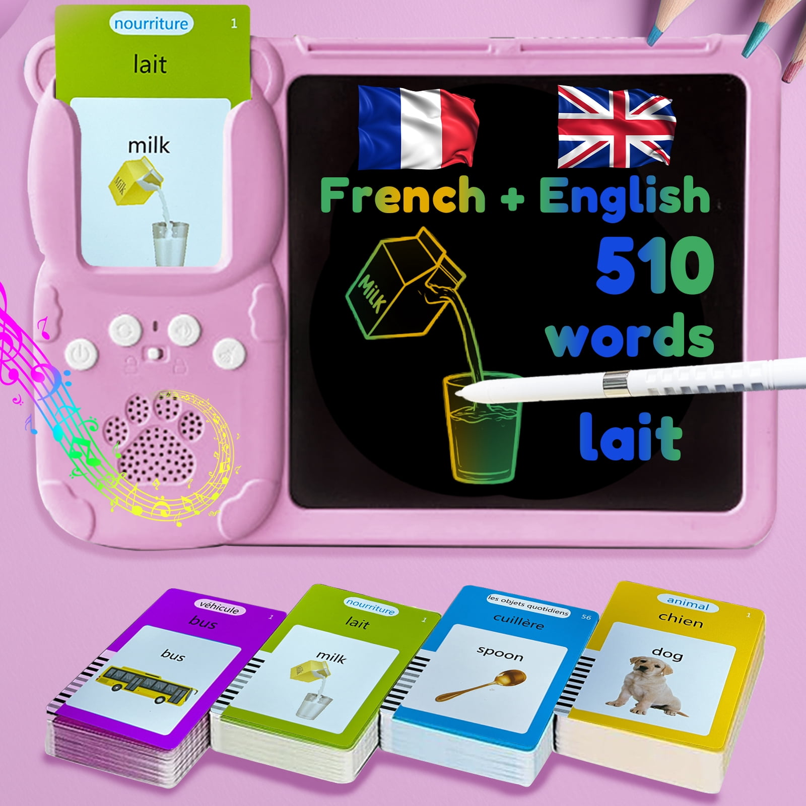 Language Flash Card Apps MoLingvora Writing Tablet with French Talking Flash Cards Bilingual ...