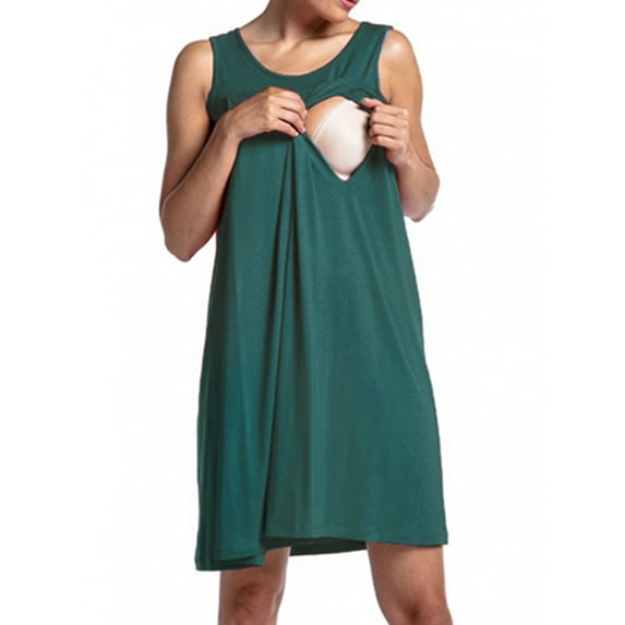 MoMarDer Pregnant Womens Sleeveless Pajamas Gown Hospital Surgery Marternity Nursing Sleepwear Nightdress