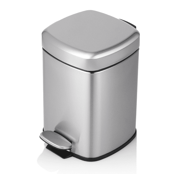 MoNiBloom 1.6 Gallon Trash Can with Soft Close Lid, Stainless Steel Step On Trash Can with Removable Inner Bucket, Waste Bin for Bathroom Bedroom Office, Silver