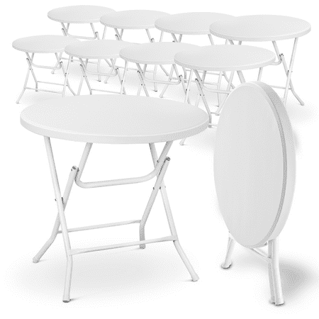 MoNiBloom 10 Pack 2.6Ft Round Folding Table, Portable Plastic Commercial Card Dining Desk, White