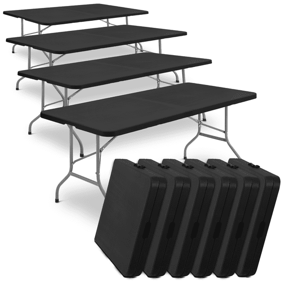 MoNiBloom 10 Pack 6Ft Plastic Folding Table, Indoor Outdoor Portable Picnic Desk with Handle and Lock for Camping, Black
