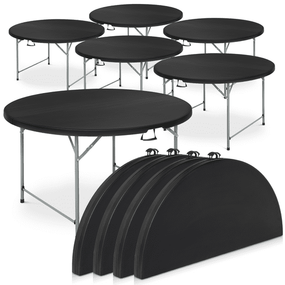 MoNiBloom 10 Pack Round Folding Card Table, 4.5Ft Heavy Duty Commercial Event Wedding Party Desk, for 6 to 8 Seat, Black