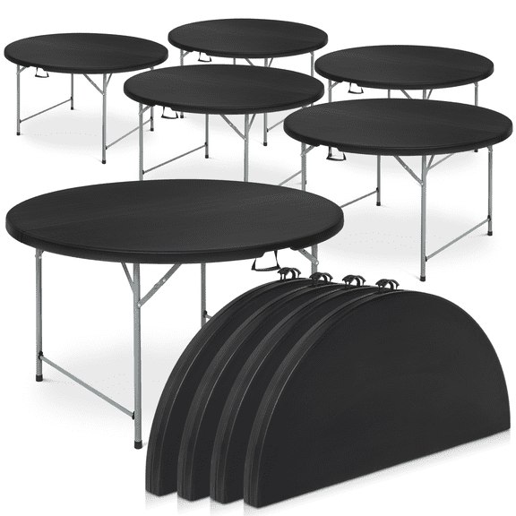 MoNiBloom 10 Pieces 5Ft Round Plastic Folding Table, Heavy Duty Indoor Outdoor Commercial Card Table with Handle for Kitchen Party Wedding, Black