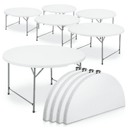 MoNiBloom 10 Pieces Round Folding Granite White Table, 4.5Ft Heavy Duty Commercial Event Wedding Party Desk, for 6 to 8 Seat