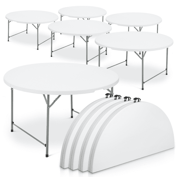 MoNiBloom 10 Pieces Round Folding Granite White Table, 4.5Ft Heavy Duty Commercial Event Wedding Party Desk, for 6 to 8 Seat