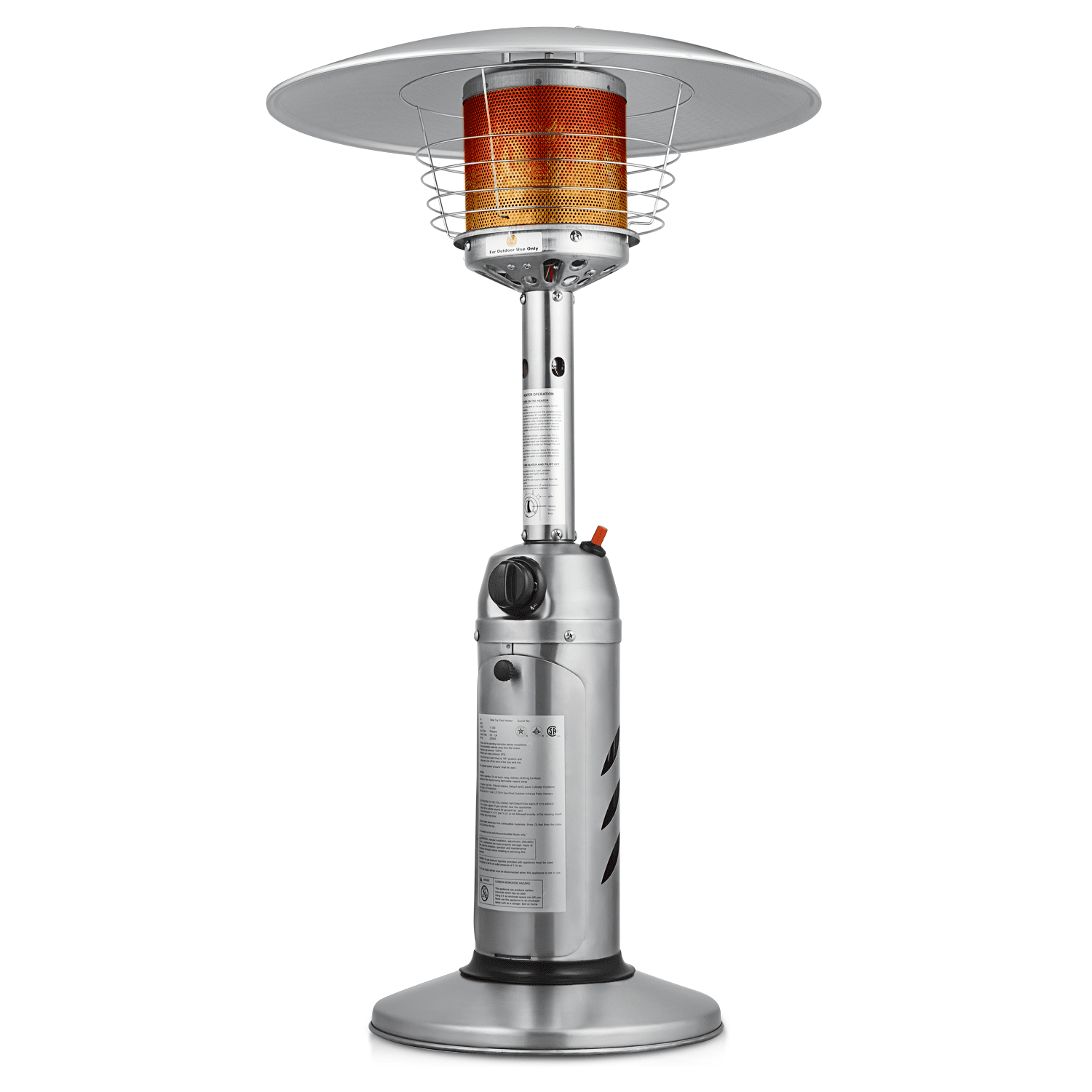 Silver Steel Propane Tabletop Patio Heater with Adjustable Flame