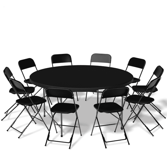MoNiBloom 11 Pieces 4.5 Ft Black Foldable Indoor Outdoor Card Table and Chair Set Folding Round Table w/Handle Camp Picnic Desk