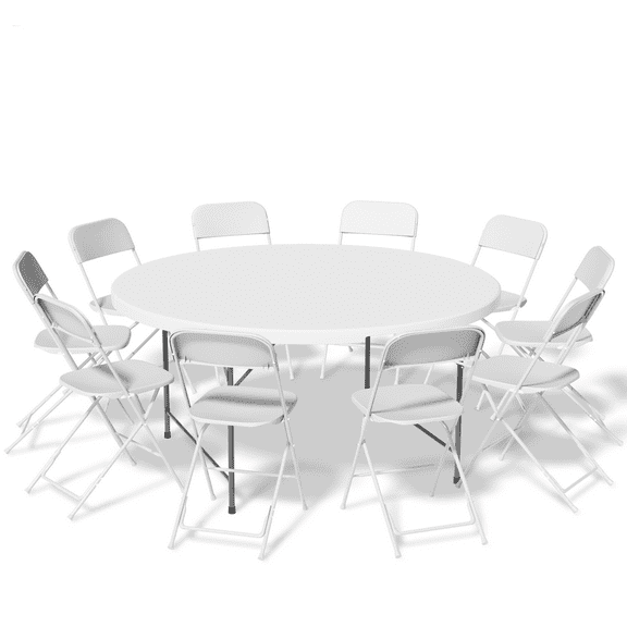 MoNiBloom 11 Pieces 4.5 Ft Indoor Fold-in-Half Card Table Portable for Kitchen Party Picnic Conference Wedding Event White