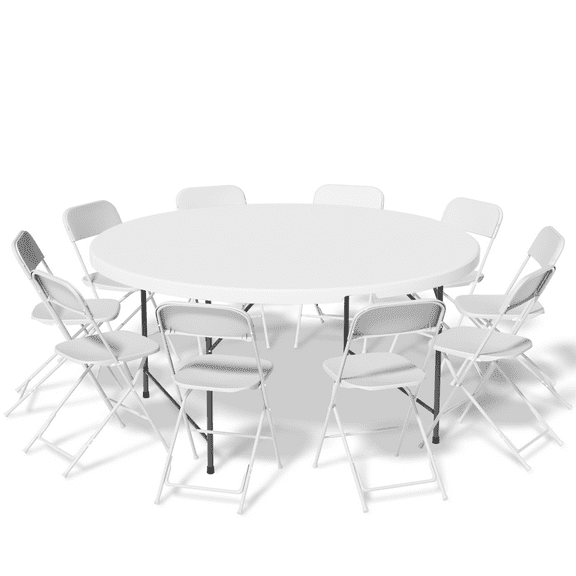 MoNiBloom 11 Pieces 5.5 Ft White Fold-in-Half Card Table and 10 Chairs Set, for Kitchen Party Picnic Conference Event