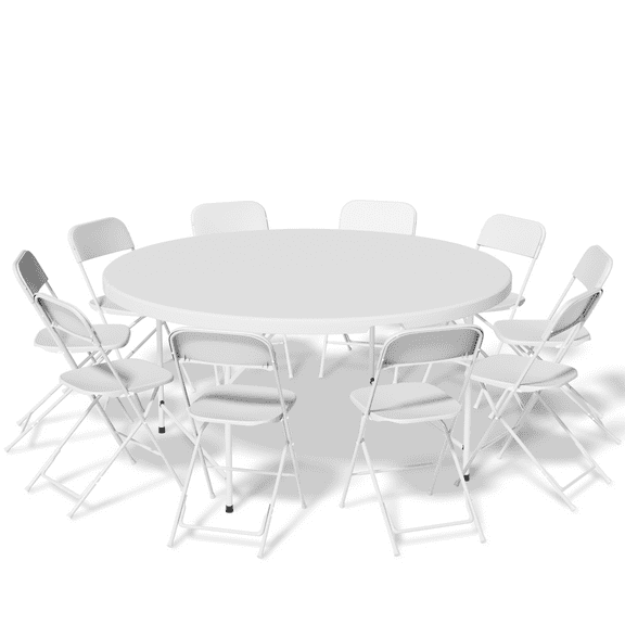 MoNiBloom 11 Pieces 5 Ft White Fold-in-Half Card Table and 10 Chairs Set, for Kitchen Party Picnic Conference Wedding Event
